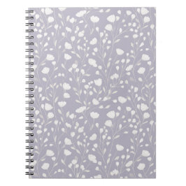 Caderno Espiral Padrão Floral Branco Flor de Lavanda Suave