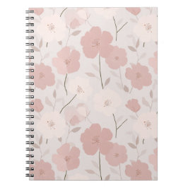 Caderno Espiral Padrão Floral Branco Flor Minima Rosa Pálido