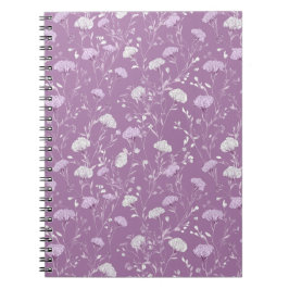 Caderno Espiral Padrão Floral Branco Lavanda Roxa Suave