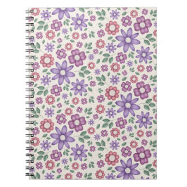 Caderno Espiral padrão floral caprichoso em creme minimalista