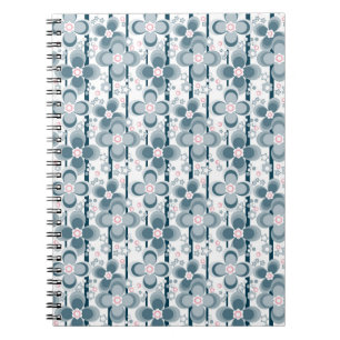 Caderno Espiral Padrão floral cinza e branco cinza