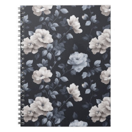 Caderno Espiral Padrão Floral Cinza Flor Neutro Chic