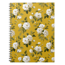 Caderno Espiral Padrão Floral Clássico Amarelo Rosa Branco