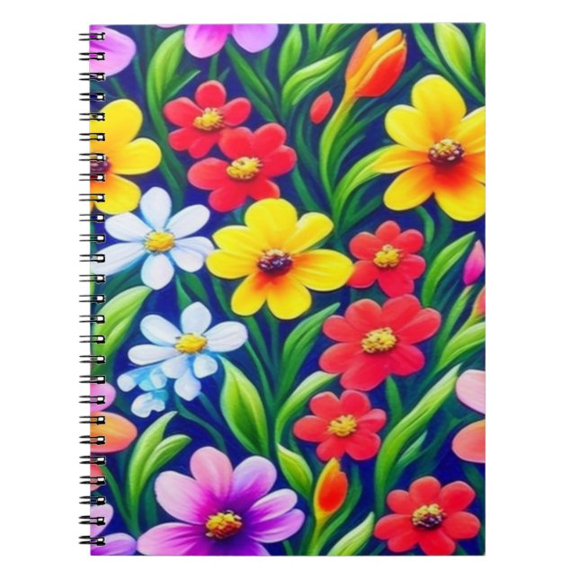 Caderno Espiral Padrão floral colorido (Frente)