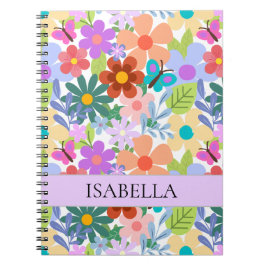 Caderno Espiral Padrão Floral Colorido Moderno Personalizado