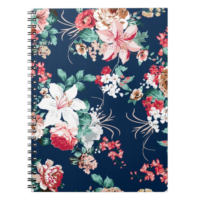 Caderno Espiral Padrão floral com rosas e flores pequenas com v (Frente)