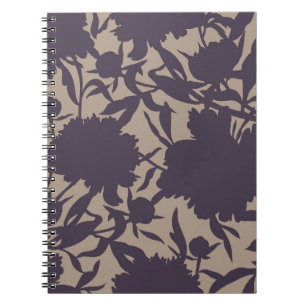 Caderno Espiral Padrão floral contínuo ventilado. Silhouettes feit