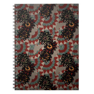 Caderno Espiral Padrão floral contínuo ventilado. Vermelho, bege e