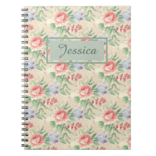 Caderno Espiral Padrão Floral Cor-de-rosa claro, personalizado