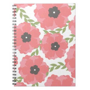 Caderno Espiral Padrão Floral Cor-de-Rosa Fêmica
