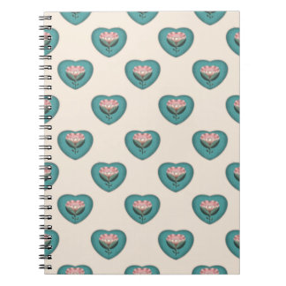 Caderno Espiral Padrão Floral Coração Florido | Escandinavo Retrô