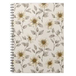 Caderno Espiral Padrão Floral Creme de Girassol Neutro Suave