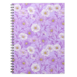 Caderno Espiral Padrão Floral Creme de Margarida Lilás Delicado