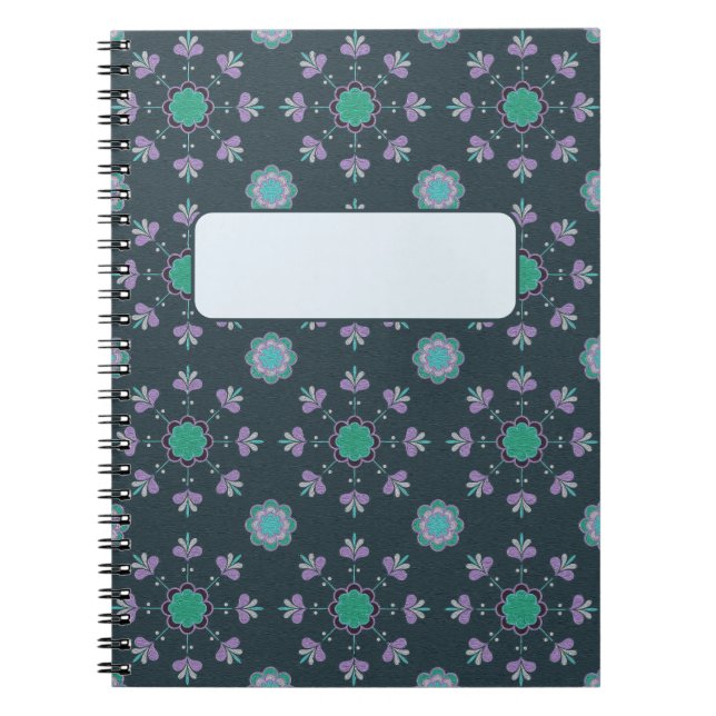 Caderno Espiral padrão floral das flores roxas e verdes (Frente)