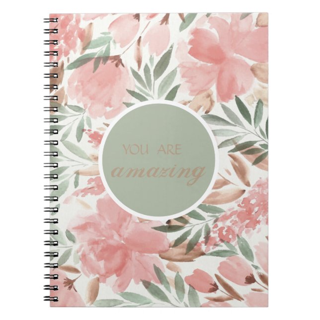 Caderno Espiral Padrão Floral De Aquarela Você É Incrível (Frente)