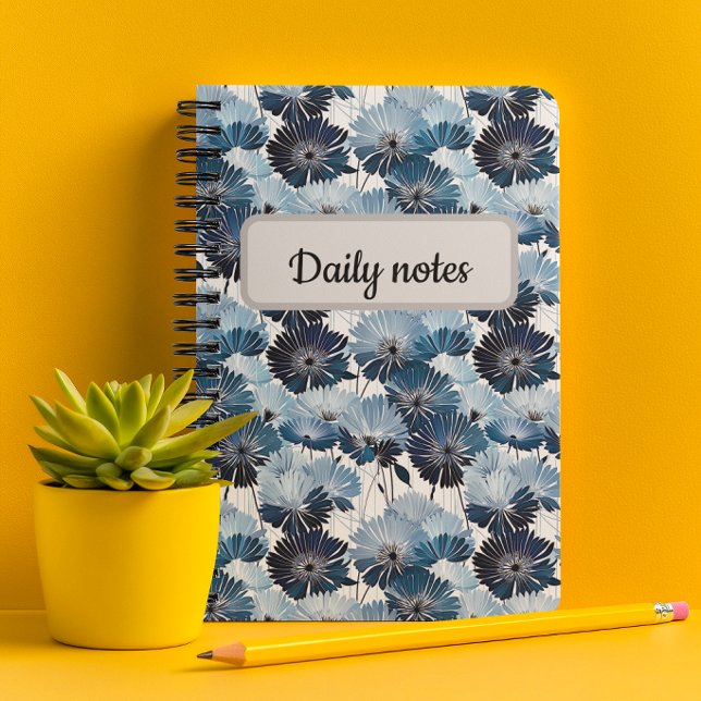 Caderno Espiral Padrão Floral de Ásteres Azuis Elegantes (Criador carregado)