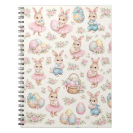 Caderno Espiral Padrão Floral de Coelhinho de Páscoa Fofo - Primav