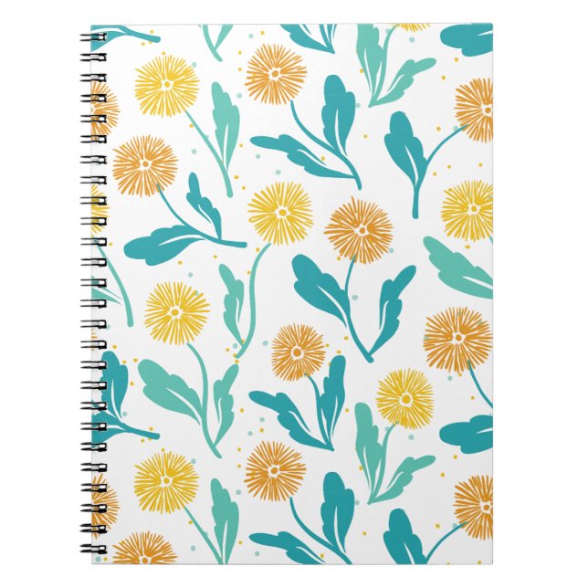 Caderno Espiral Padrão Floral de Dandelion Amarelo - Inspirado na  (Frente)