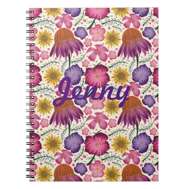 Caderno Espiral Padrão Floral de Flor Selvagem Personalizado (Frente)