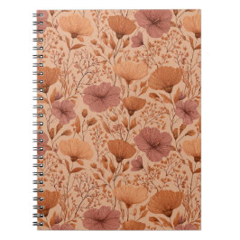 Caderno Espiral Padrão Floral de Flor Silvestre de Terracota Boêmi