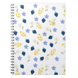Caderno Espiral Padrão Floral de Flor Silvestre e Amora