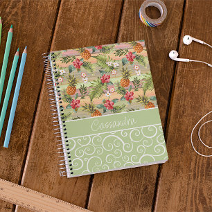 Caderno Espiral Padrão Floral de Frutas de Abacaxi Tropical Divert