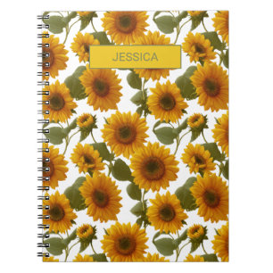 Caderno Espiral Padrão Floral de Girassol Personalizado em Flor