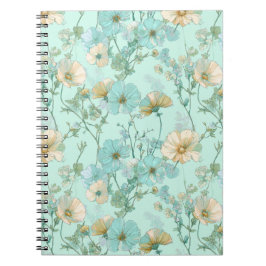 Caderno Espiral Padrão Floral de Hortelã Flor Silvestre Pastel Del