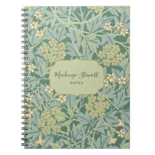 Caderno Espiral Padrão Floral de Jasmim Verde