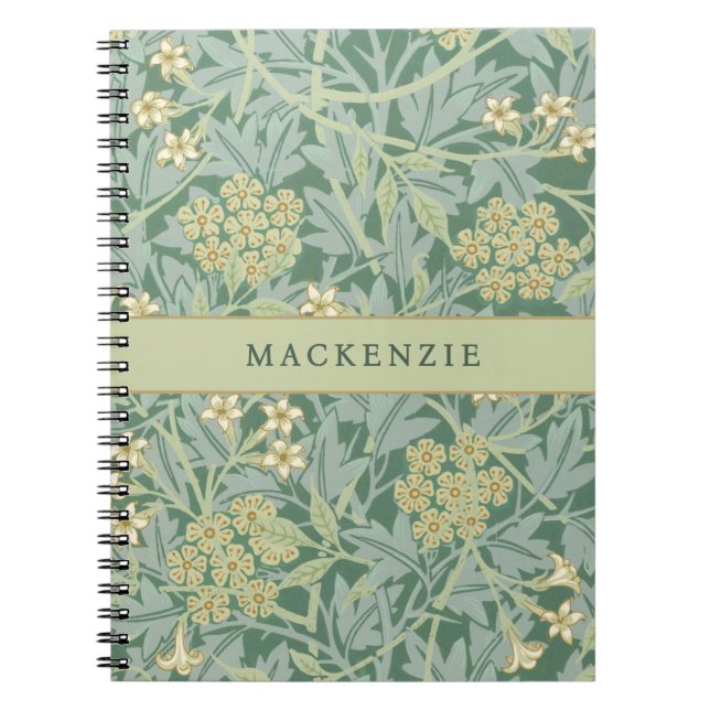 Caderno Espiral Padrão Floral de Jasmim Verde (Frente)