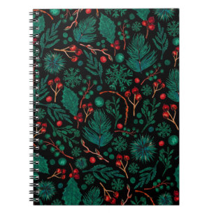 Caderno Espiral Padrão Floral de Natal de Aquarela Notebook
