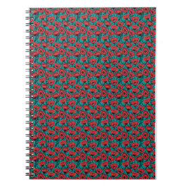 Caderno Espiral Padrão Floral de Papoula Vermelha Abstrata Moderna