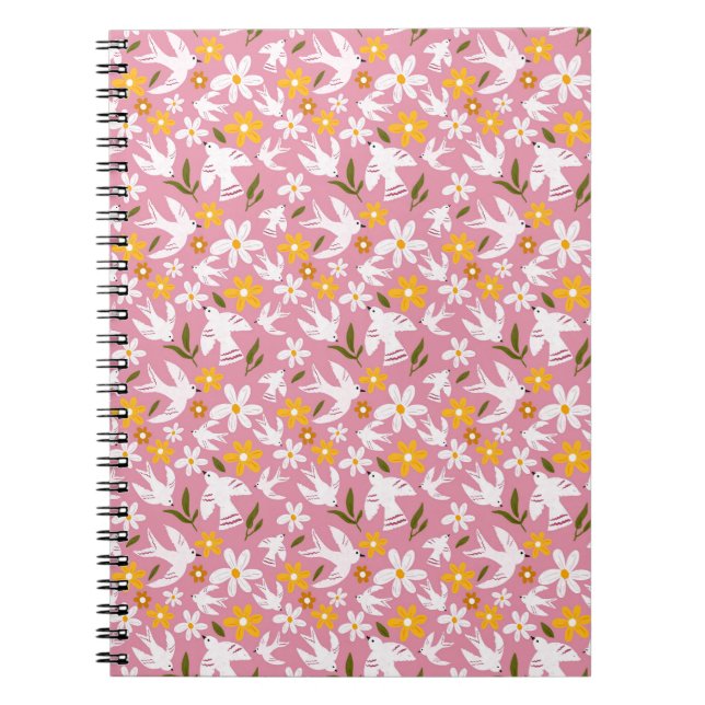 Caderno Espiral Padrão Floral de Pássaros Adorável Sem Costura (Frente)