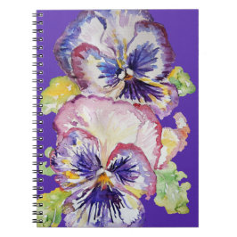 Caderno Espiral Padrão Floral de Pense em Aquarela em Roxo Índigo