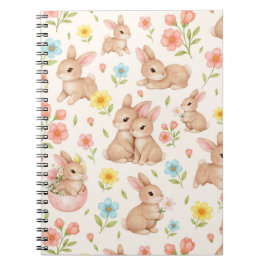 Caderno Espiral Padrão Floral de Primavera de Coelho Fofo