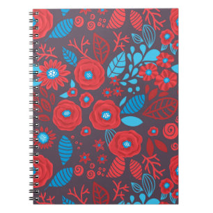 Caderno Espiral Padrão floral de rabisco