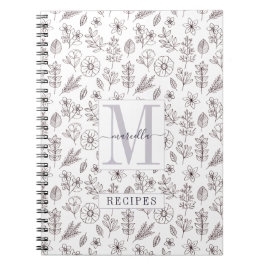 Caderno Espiral Padrão Floral de Receita Monograma Personalizada