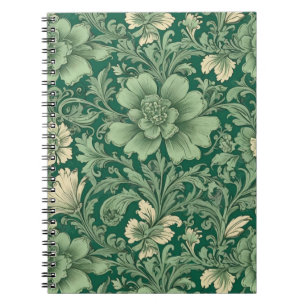 Caderno Espiral Padrão Floral de Sage Green Vintage