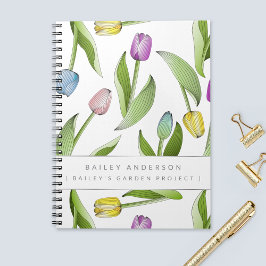 Caderno Espiral Padrão Floral de Tulipa Colorido Moderno Personali
