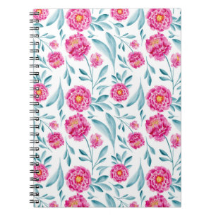 Caderno Espiral Padrão Floral de Verão, Cor de Água Teal Rosa B