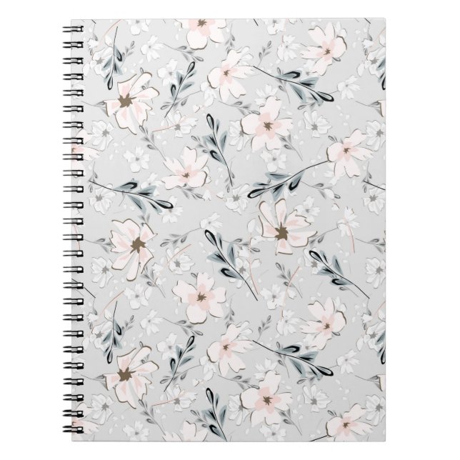 Caderno Espiral Padrão floral delicado.  (Frente)