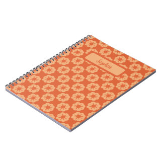Caderno Espiral Padrão Floral Desenhado à Mão em Laranja Terroso