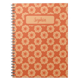 Caderno Espiral Padrão Floral Desenhado à Mão em Laranja Terroso
