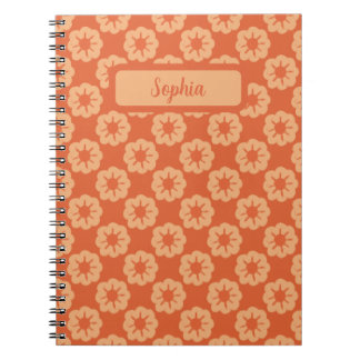 Caderno Espiral Padrão Floral Desenhado à Mão em Laranja Terroso