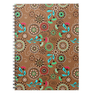 Caderno Espiral Padrão floral do abstrato popular étnico retro cas