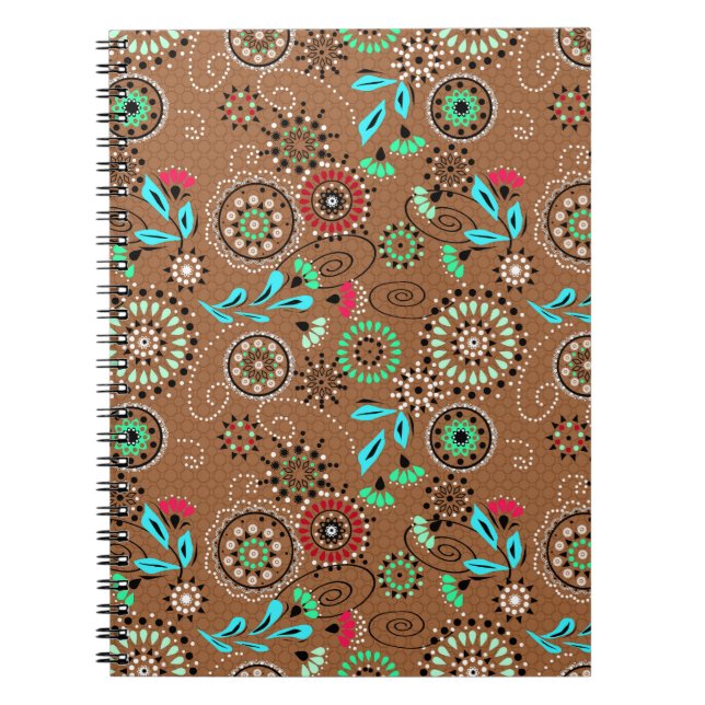 Caderno Espiral Padrão floral do abstrato popular étnico retro cas (Frente)