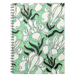 Caderno Espiral Padrão Floral do Estilo Vintage no Diário Verde