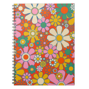 Caderno Espiral Padrão Floral do Groovy 60s 70s