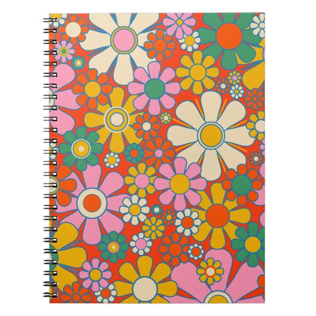 Caderno Espiral Padrão Floral do Groovy 60s 70s (Frente)