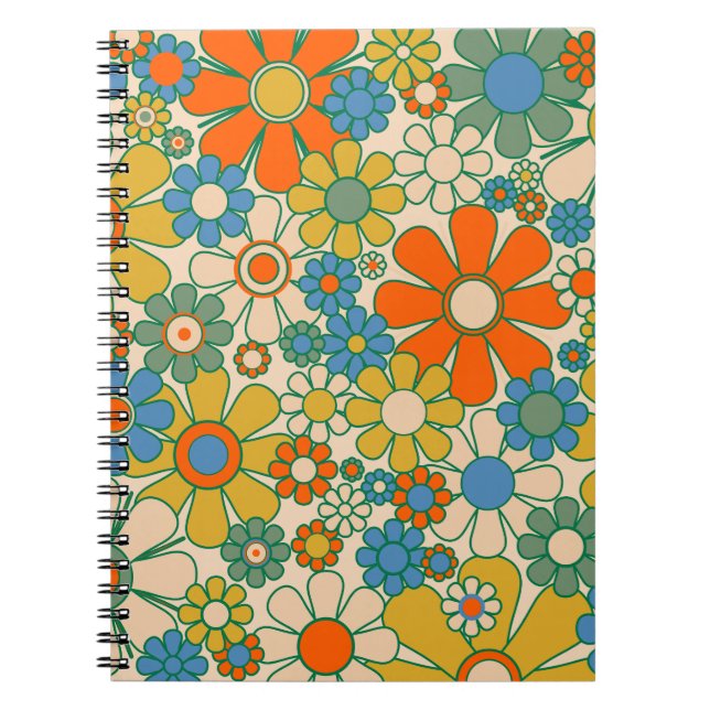 Caderno Espiral Padrão Floral do Jardim Retro 60s 70s (Frente)